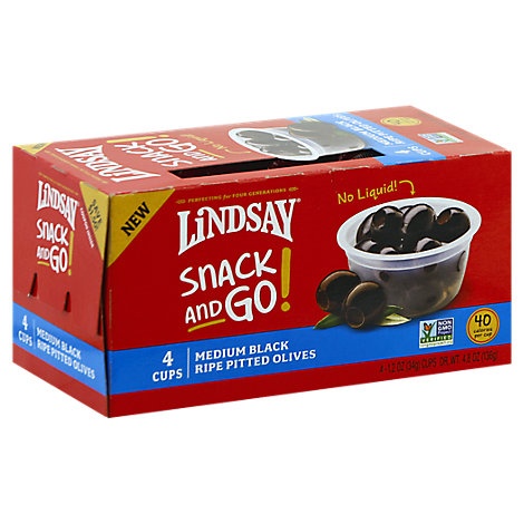 slide 1 of 1, Lindsay Snack And Go Black Medium Pitted Olives Cups, 4.8 oz