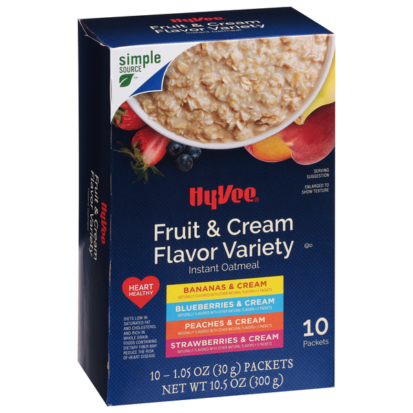 slide 1 of 1, Hy-Vee Instant Oatmeal, Fruit & Cream Flavor Variety 10-1.05 Oz, 10.5 oz