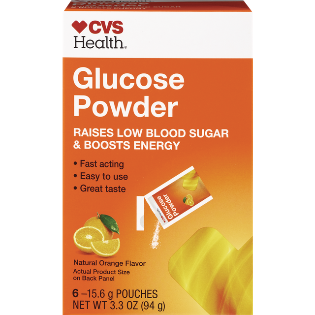 slide 1 of 1, CVS Glucose Powder Sticks 14Gm Carbohydrates Orange, 6 ct