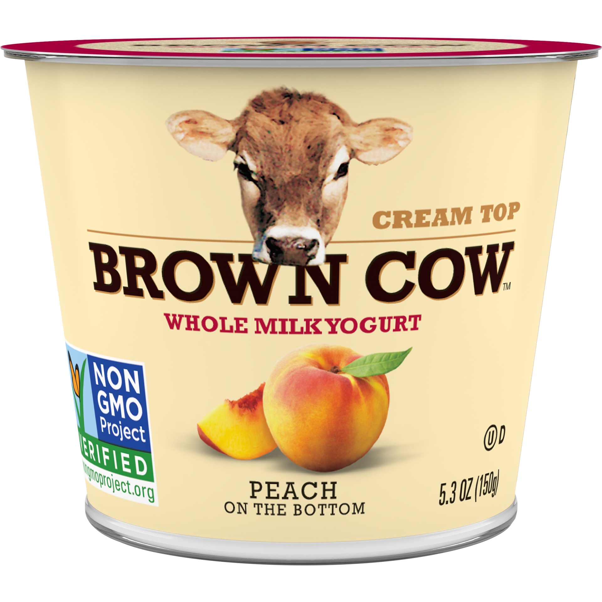 slide 1 of 2, Brown Cow Cream Top Peach On Bottom Whole Milk Yogurt, 6 oz