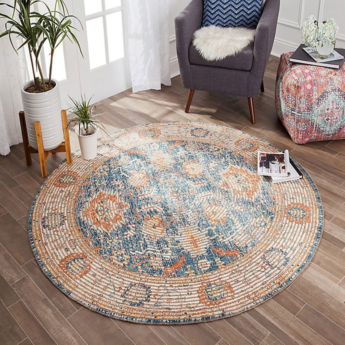 slide 2 of 8, Anji Mountain Floral 4' Round Handcrafted Jute Area Rug - Blue/Orange/Beige, 1 ct