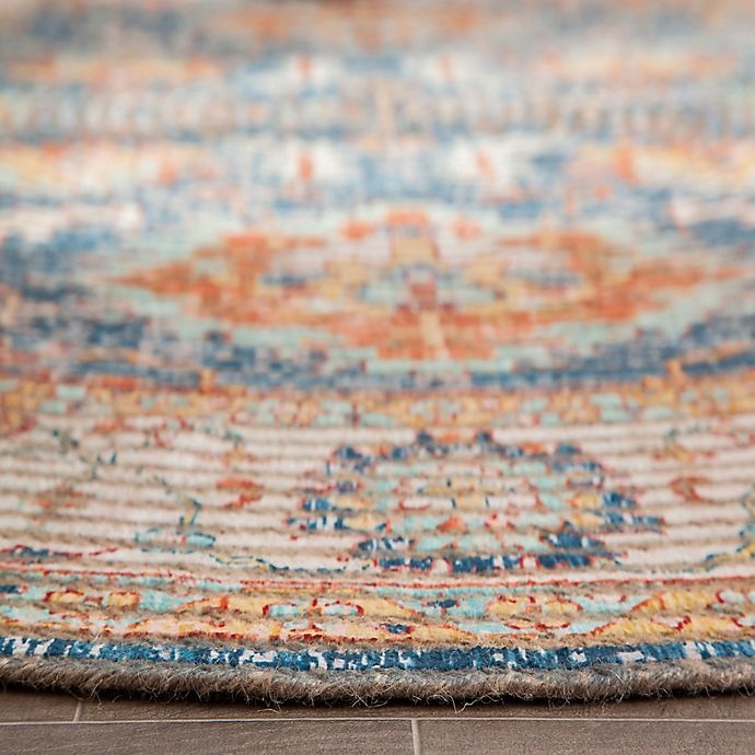 slide 4 of 8, Anji Mountain Floral 4' Round Handcrafted Jute Area Rug - Blue/Orange/Beige, 1 ct