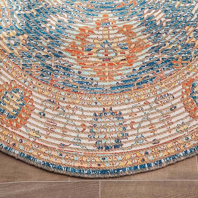 slide 6 of 8, Anji Mountain Floral 4' Round Handcrafted Jute Area Rug - Blue/Orange/Beige, 1 ct