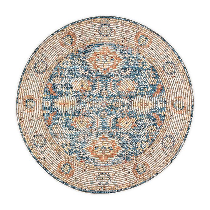 slide 1 of 8, Anji Mountain Floral 4' Round Handcrafted Jute Area Rug - Blue/Orange/Beige, 1 ct