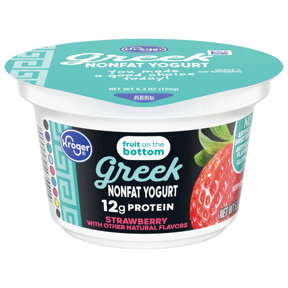 slide 2 of 5, Kroger Fruit On The Bottom Strawberry Greek Nonfat Yogurt Cup, 5.3 oz