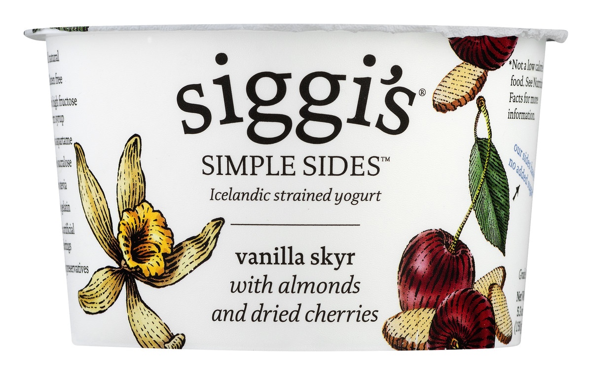 slide 1 of 1, Siggi's Simple Sides Vanilla Yogurt with Almonds and Dried Cherries, 5.3 oz