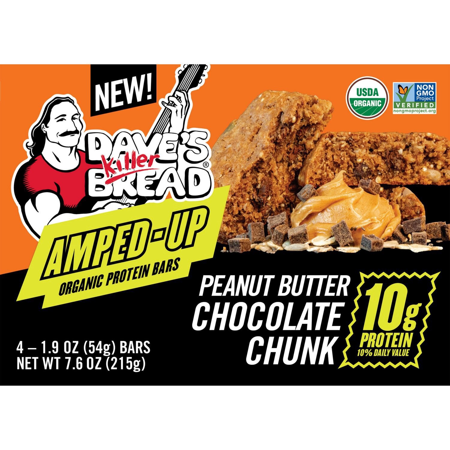 slide 1 of 1, Dave's Killer Bread, Amped Up Organic Protein Bars, 4 Ct, 7.6 Oz, 1.9 oz