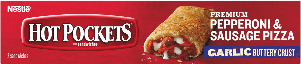 slide 8 of 8, Hot Pockets Pepperoni & Sausage Pizza Frozen Snacks in an Italian Style Seasoned Crust, Pizza Snacks Made with Reduced Fat Mozzarella Cheese, 2 Count Frozen Sandwiches, 8.5 oz