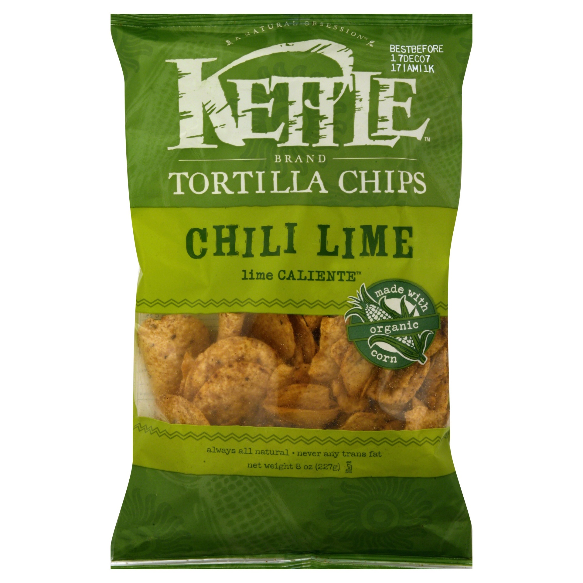 slide 1 of 1, Kettle Brand Tortilla Chips, Chili Lime, 8 oz