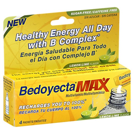 slide 1 of 1, Bedoyecta Max Multivitamin Sugar & Caffeine Free Lemon Lime Flavor - 4 Package, 1 ct