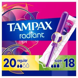 slide 1 of 1, Tampax Radiant Duo Pack (Regular/Super Absorbency) Tampons Unscented, 1 ct