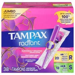 Tampax Radiant Jumbo Regular/Super Unscented Tampons 38 ea