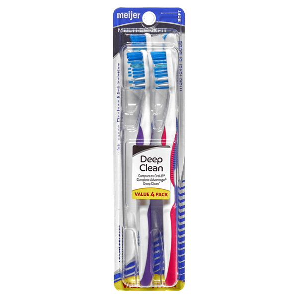 slide 1 of 1, Meijer Deep Clean Soft Toothbrush, Value, 4 ct