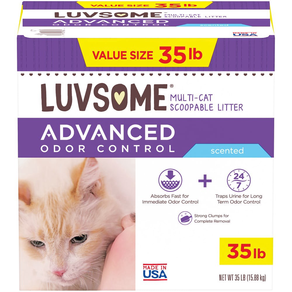 slide 3 of 3, Luvsome Advanced Odor Control Scented Multi-Cat Scoopable Litter, 35 lb