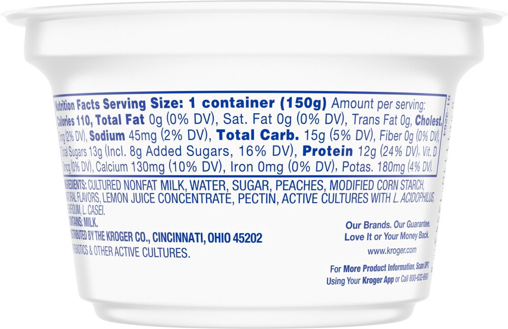 slide 3 of 5, Kroger Fruit On The Bottom Peach Nonfat Greek Yogurt Cup, 5.3 oz