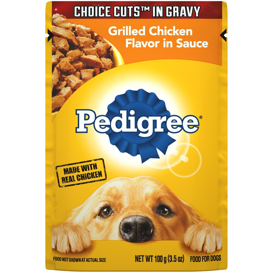 slide 1 of 9, Pedigree Choice Cuts In Gravy Grilled Chicken Flavor In Sauce, 3.5 oz