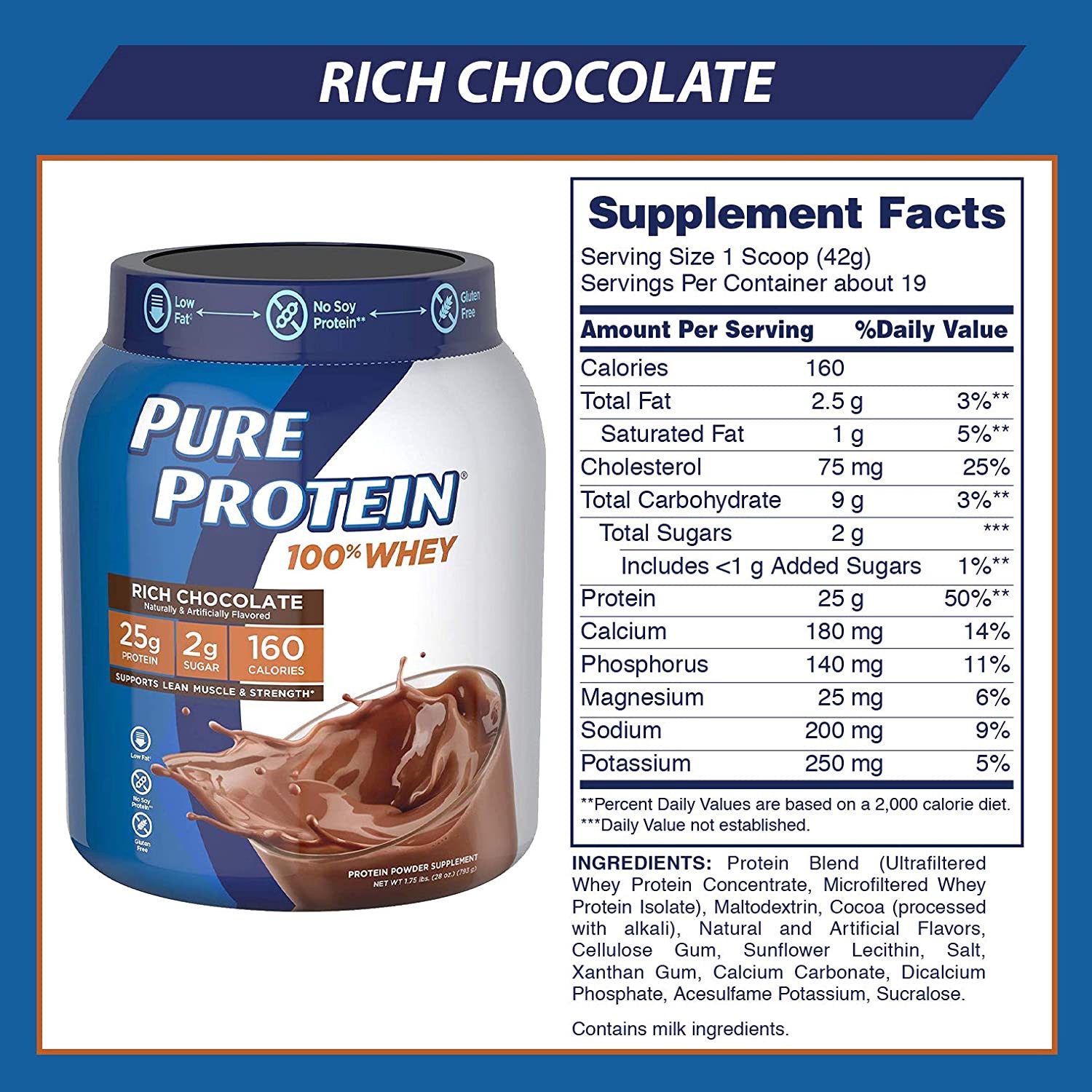 slide 2 of 6, Pure Protein Whey Protein Shake - Frosty Chocolate, 1.75 lb