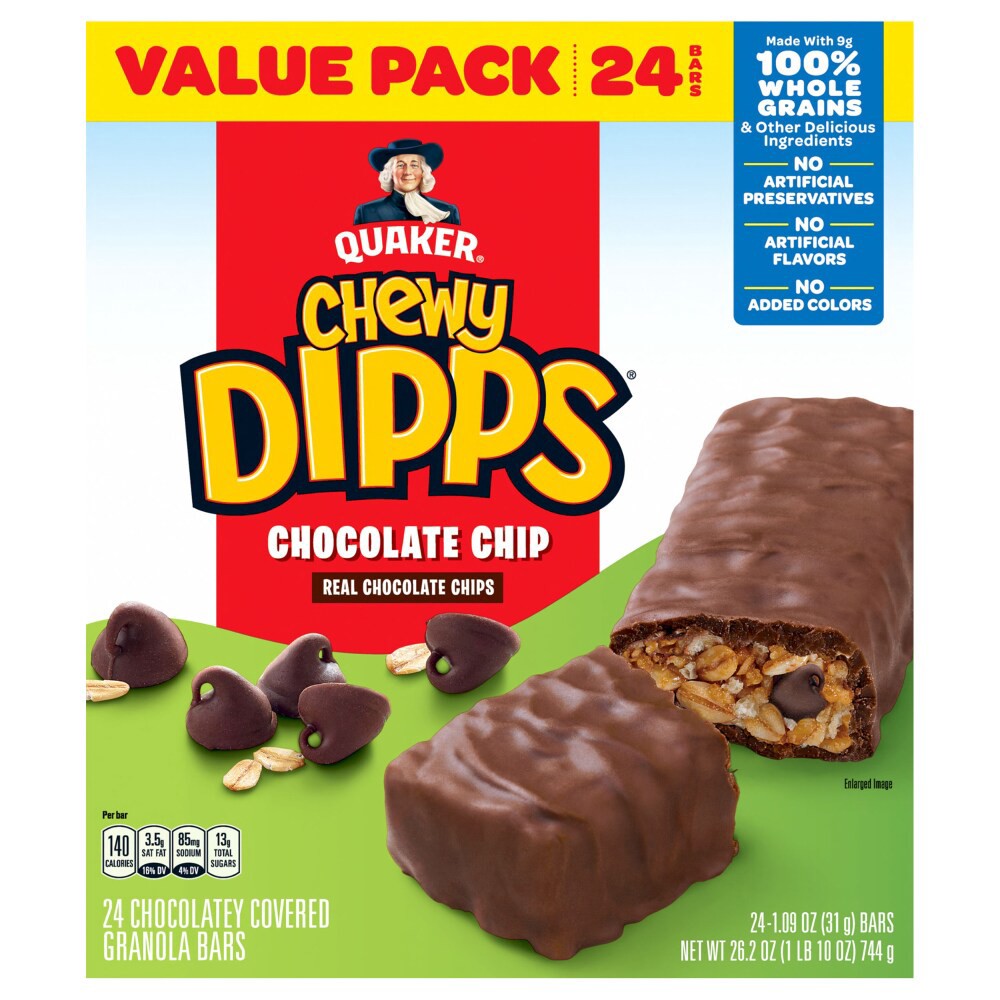 Quaker Chewy Dipps Chocolatey Covered Granola Bars Chocolate Chip 1.09