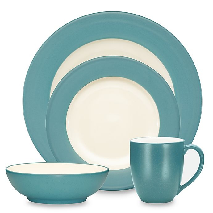 slide 1 of 2, Noritake Colorwave Rim Place Setting - Turquoise, 4 ct