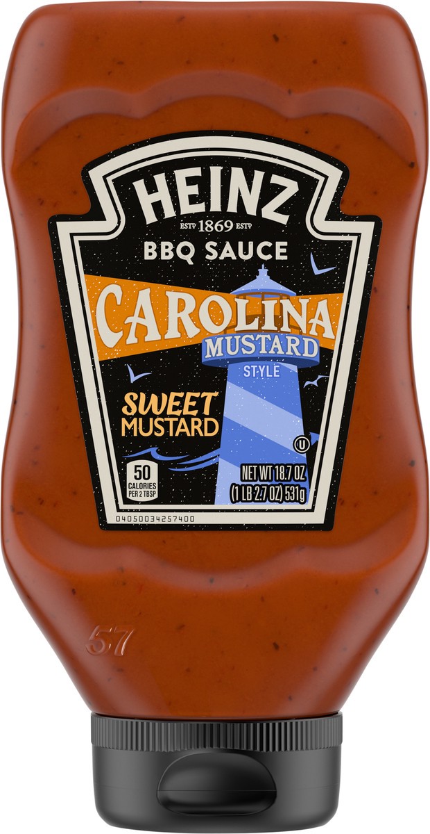 slide 2 of 14, Heinz Carolina Mustard Style Sweet Mustard Barbecue BBQ Sauce, 18.7 oz Bottle, 18.7 oz