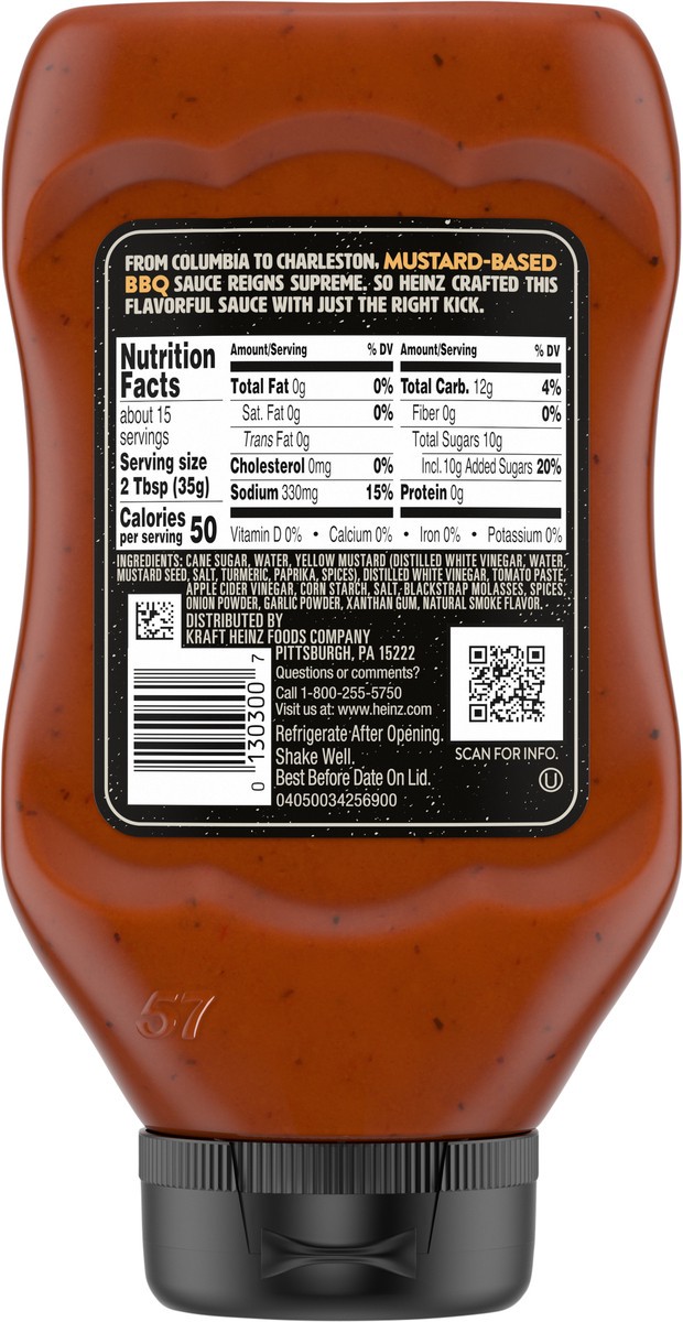 slide 5 of 14, Heinz Carolina Mustard Style Sweet Mustard Barbecue BBQ Sauce, 18.7 oz Bottle, 18.7 oz