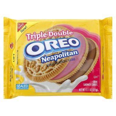 slide 1 of 1, Nabisco Oreo Triple Double Neapolitan Creme Sandwich Cookies, 13.1 oz