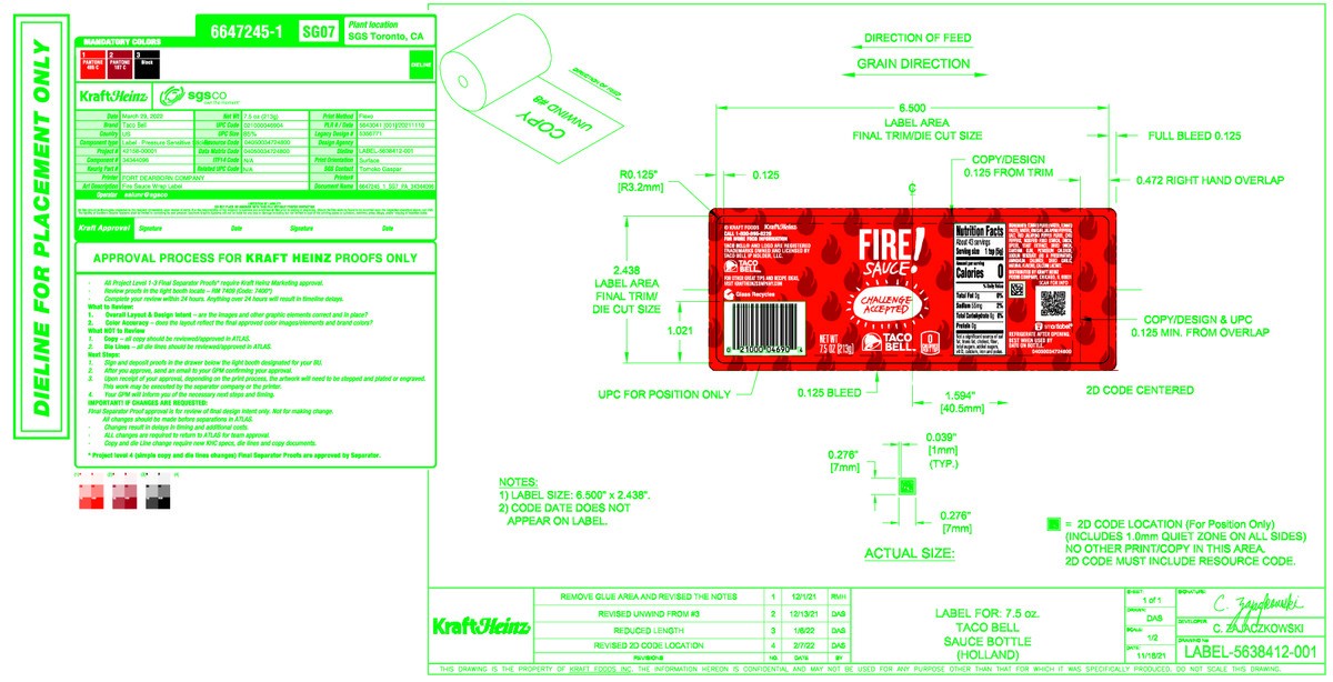 slide 9 of 13, Taco Bell Fire Sauce, 7.5 oz Bottle, 7.5 oz