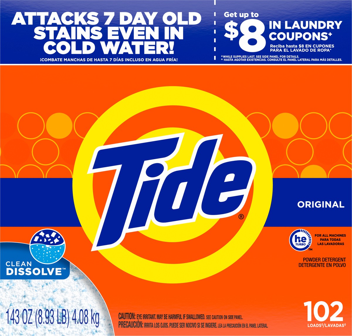 slide 3 of 9, Tide Powder Laundry Detergent, Original, 102 loads, 143 oz, 143 oz