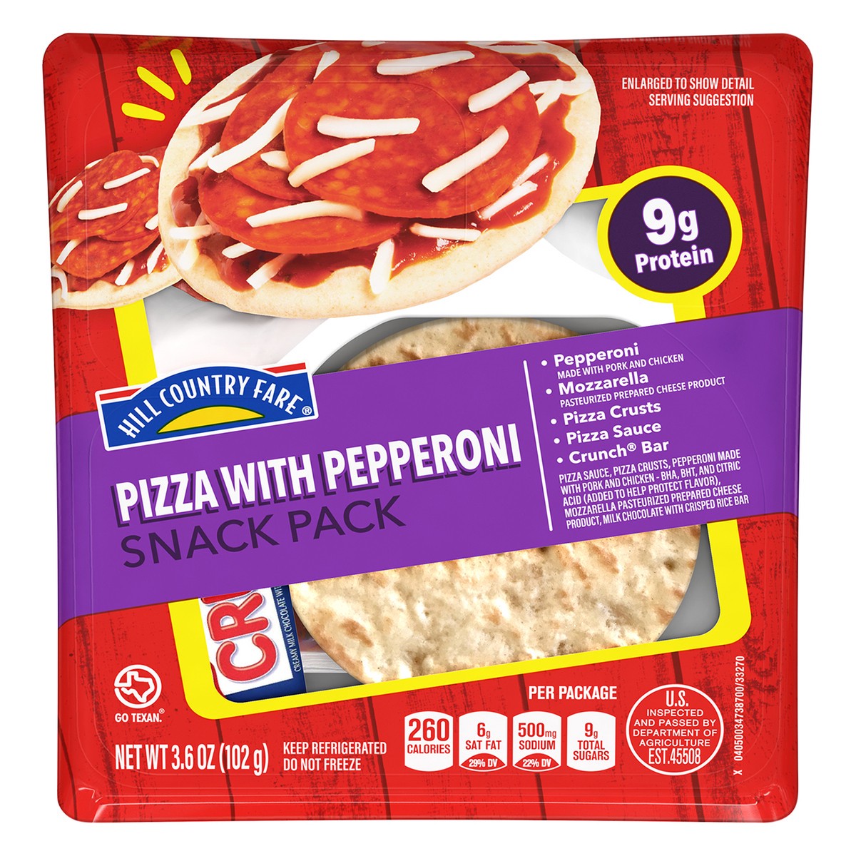 slide 1 of 13, Hill Country Fare Snack Pack Tray - Pepperoni Pizza & Candy Bar, 3.6 oz