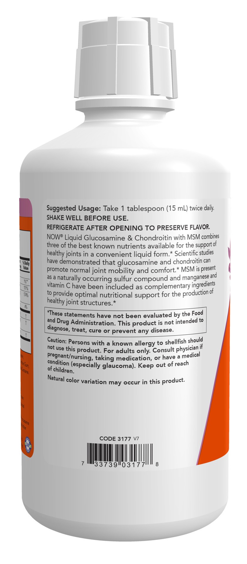 slide 3 of 4, NOW Liquid Glucosamine & Chondroitin with MSM - 32 fl. oz., 32 fl oz