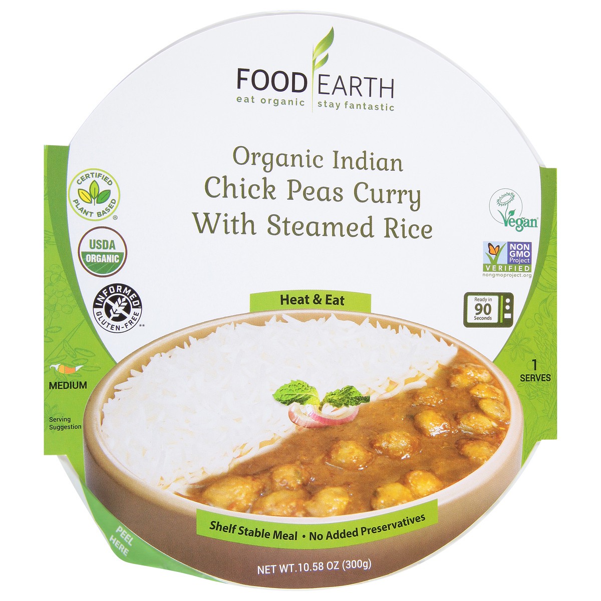 slide 9 of 13, Food Earth Chick Peas Curry, Organic, Indian, Medium, 10.58 Ounce, 10.58 oz