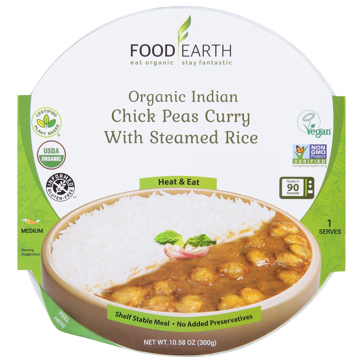 slide 11 of 13, Food Earth Chick Peas Curry, Organic, Indian, Medium, 10.58 Ounce, 10.58 oz
