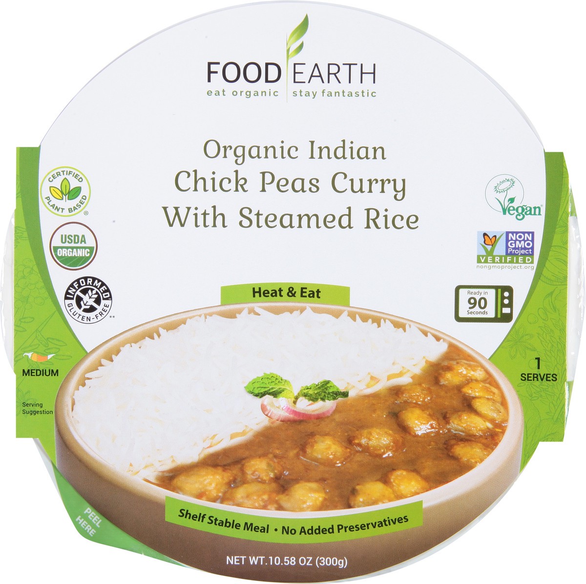 slide 5 of 13, Food Earth Chick Peas Curry, Organic, Indian, Medium, 10.58 Ounce, 10.58 oz