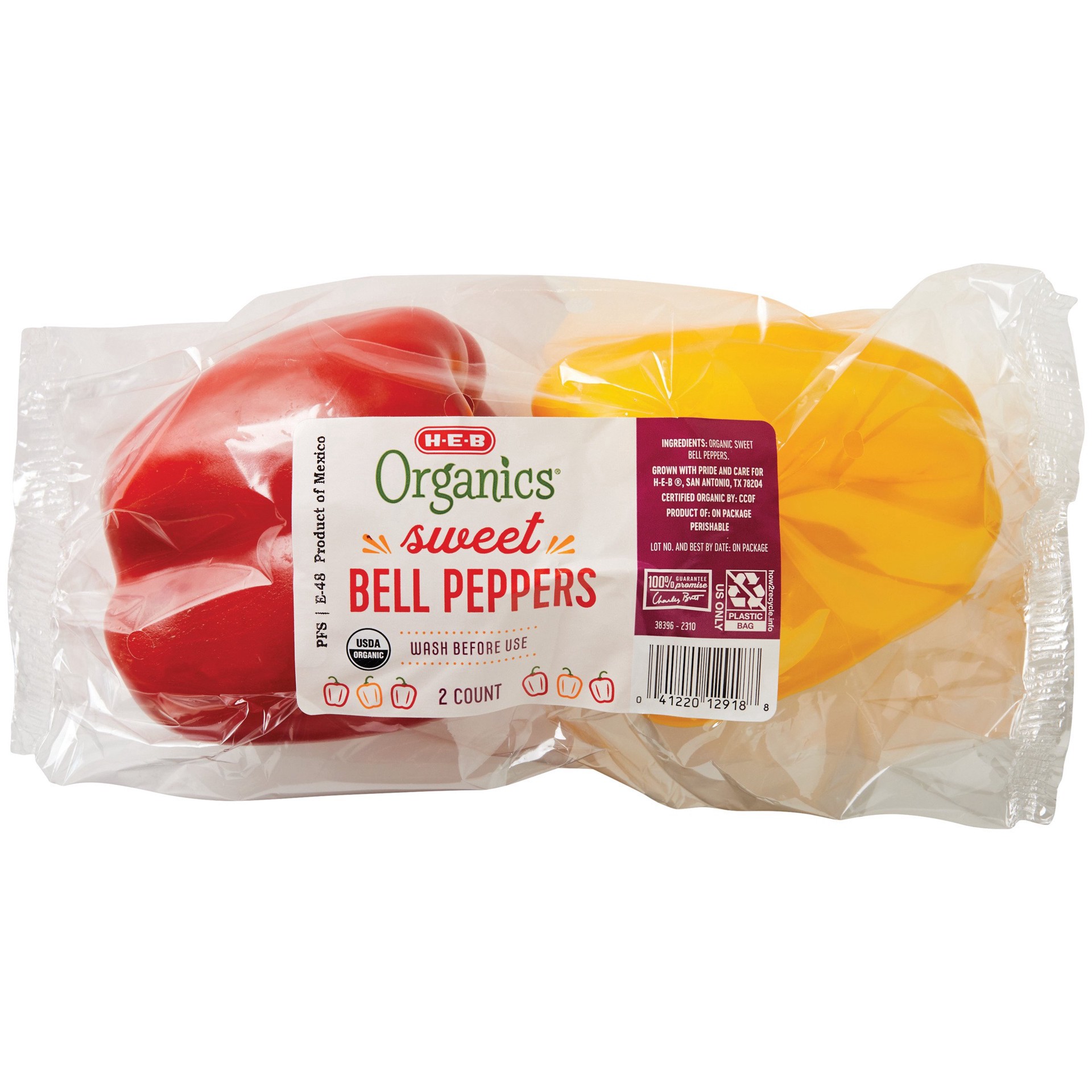 slide 1 of 1, H-E-B Organics Fresh Sweet Bell Peppers, 2 ct