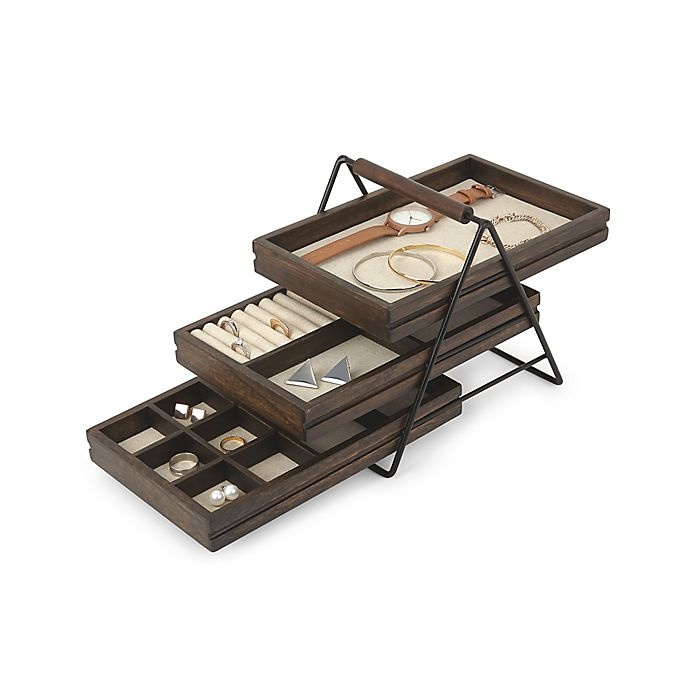 slide 1 of 5, Umbra Terrace Jewelry Tray - Black/Walnut, 1 ct