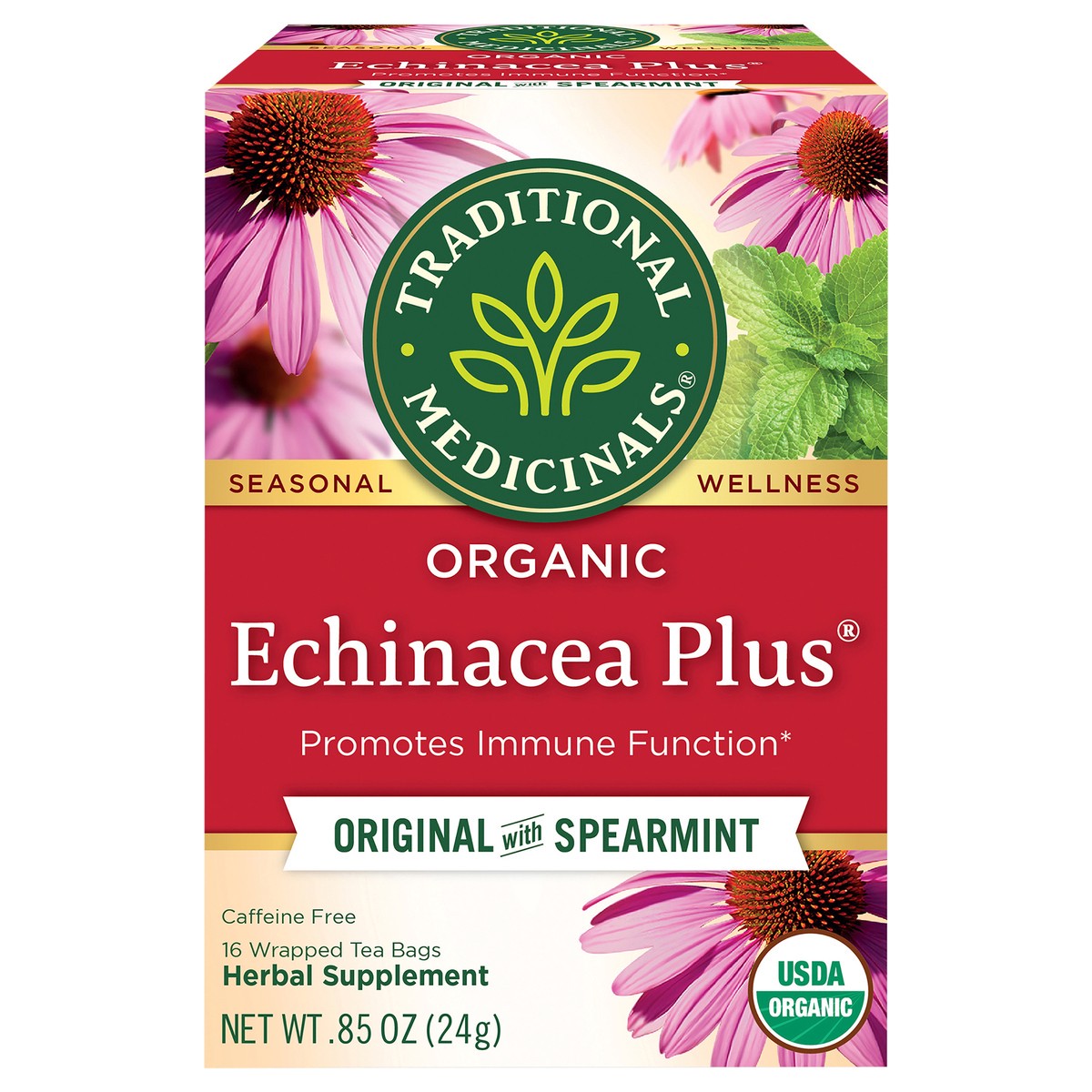 slide 1 of 6, Traditional Medicinals Organic Echinacea Plus, Caffeine Free Herbal Tea, 16 ct