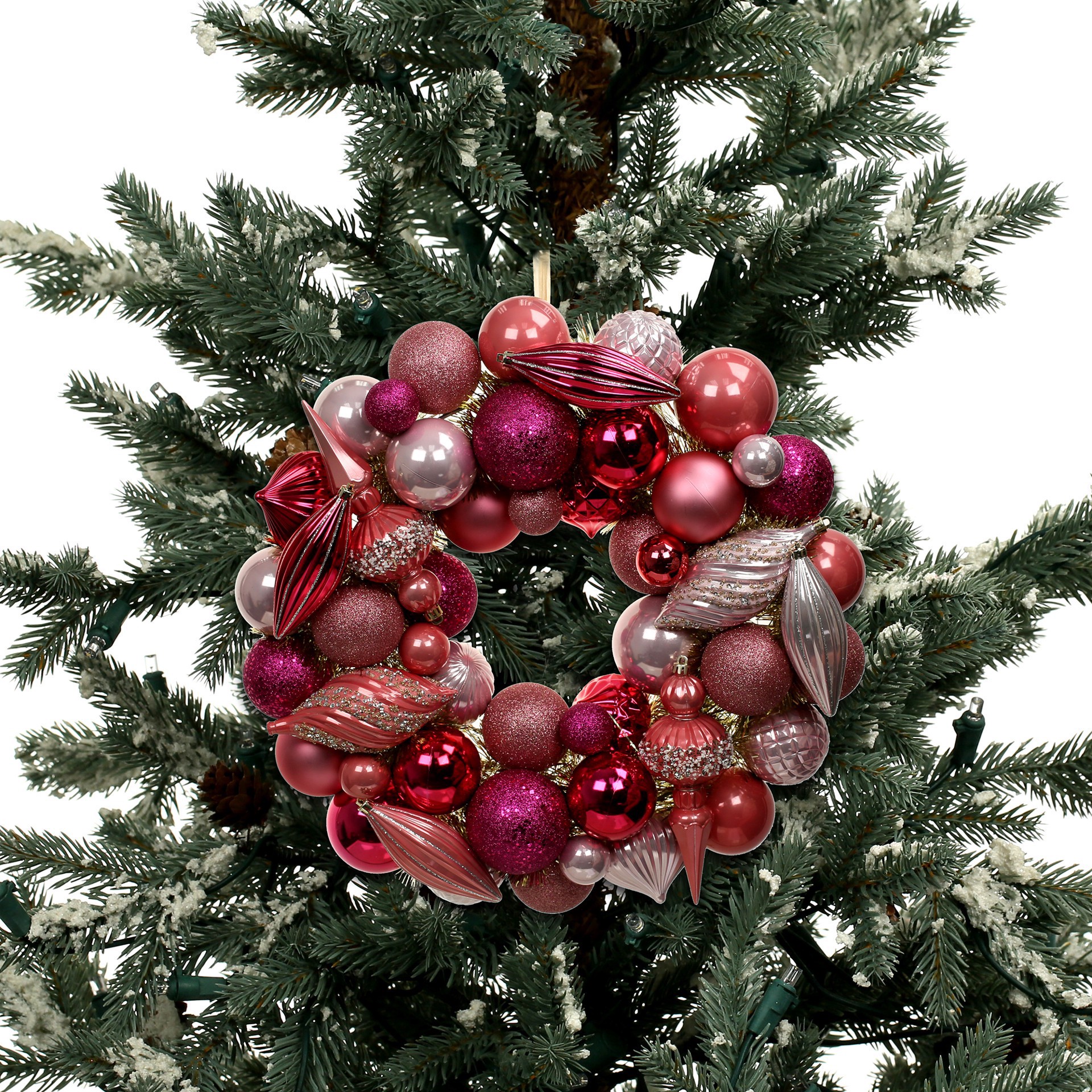 slide 2 of 2, 20" Pink Holly Jolly Ornament Wreath By Ashland, 20 in