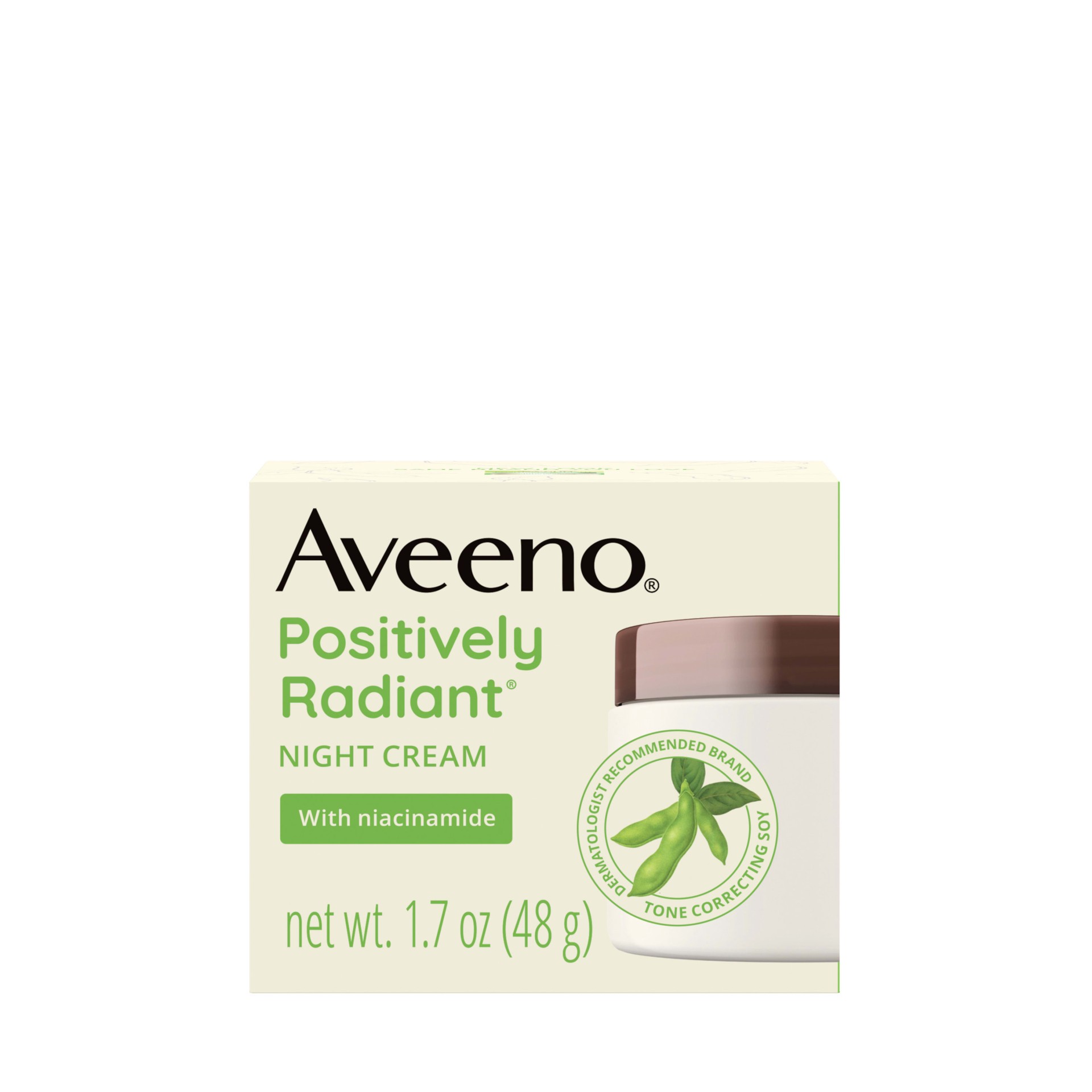 slide 1 of 9, Aveeno Positively Radiant Moisturizing Face & Neck Night Cream with Tone Correcting Soy & Niacinamide, Night Cream Targets Dull Skin & Evens Skin Tone & Texture, Hypoallergenic, 1.7 oz, 1.7 oz