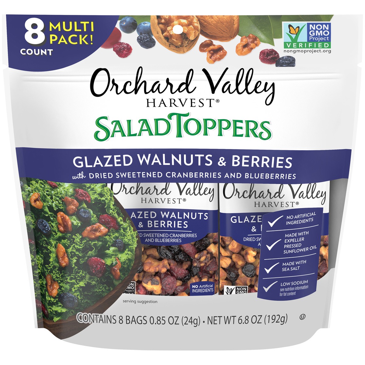 slide 1 of 14, Orchard Valley Harvest Salad Toppers Glazed Walnuts & Berries 8-0.85 oz. Bags, 6.8 oz