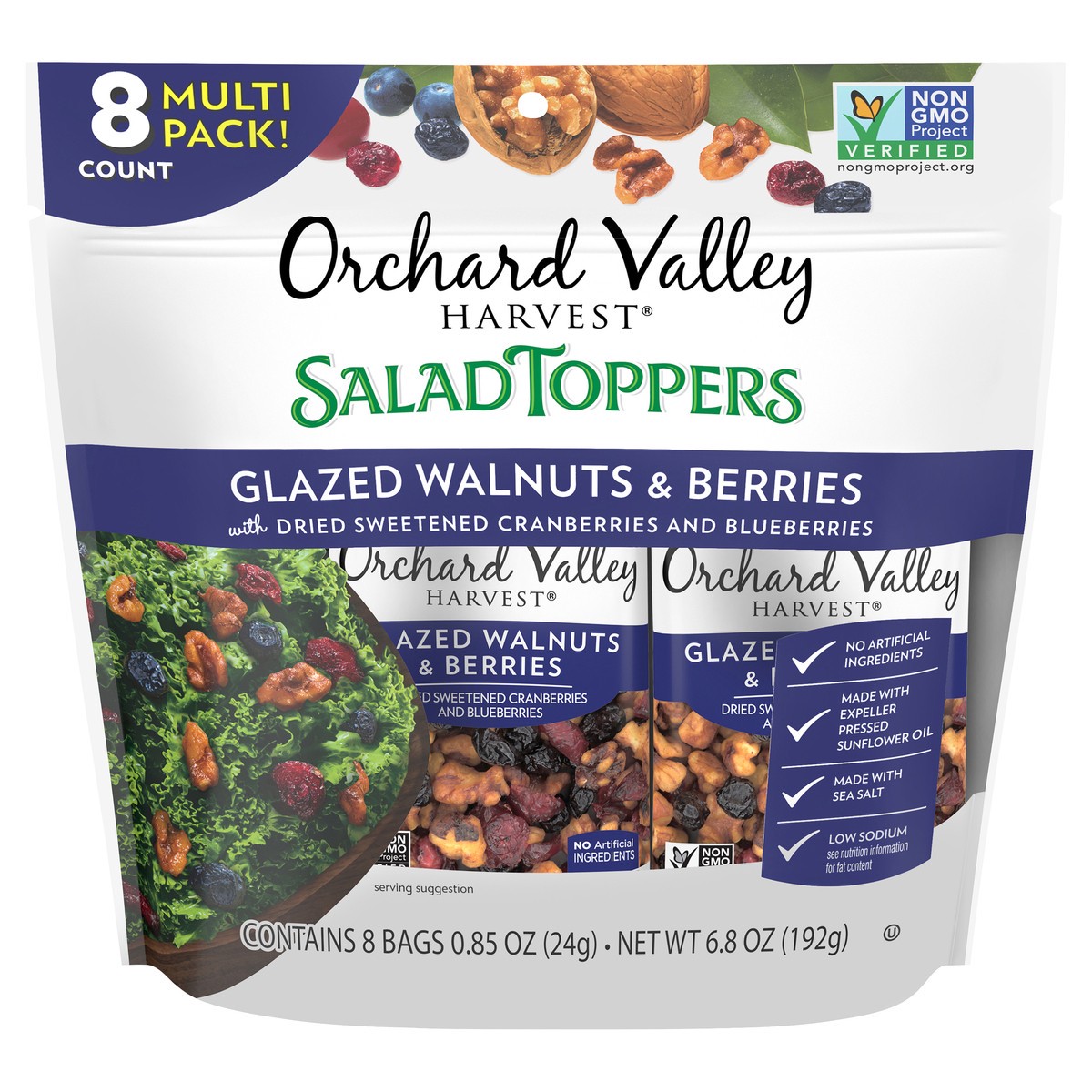 slide 9 of 14, Orchard Valley Harvest Salad Toppers Glazed Walnuts & Berries 8-0.85 oz. Bags, 6.8 oz