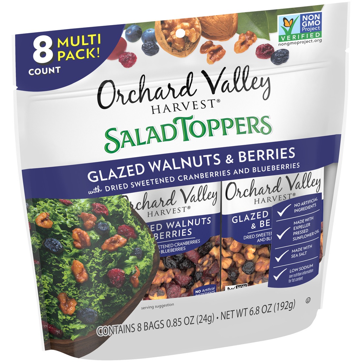 slide 11 of 14, Orchard Valley Harvest Salad Toppers Glazed Walnuts & Berries 8-0.85 oz. Bags, 6.8 oz