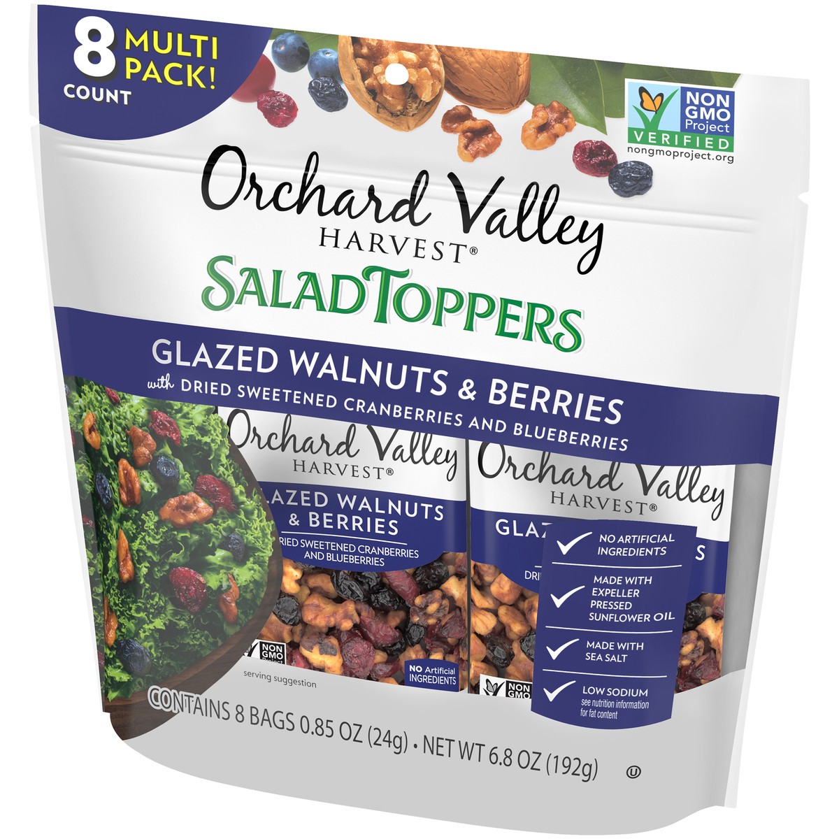 slide 4 of 14, Orchard Valley Harvest Salad Toppers Glazed Walnuts & Berries 8-0.85 oz. Bags, 6.8 oz