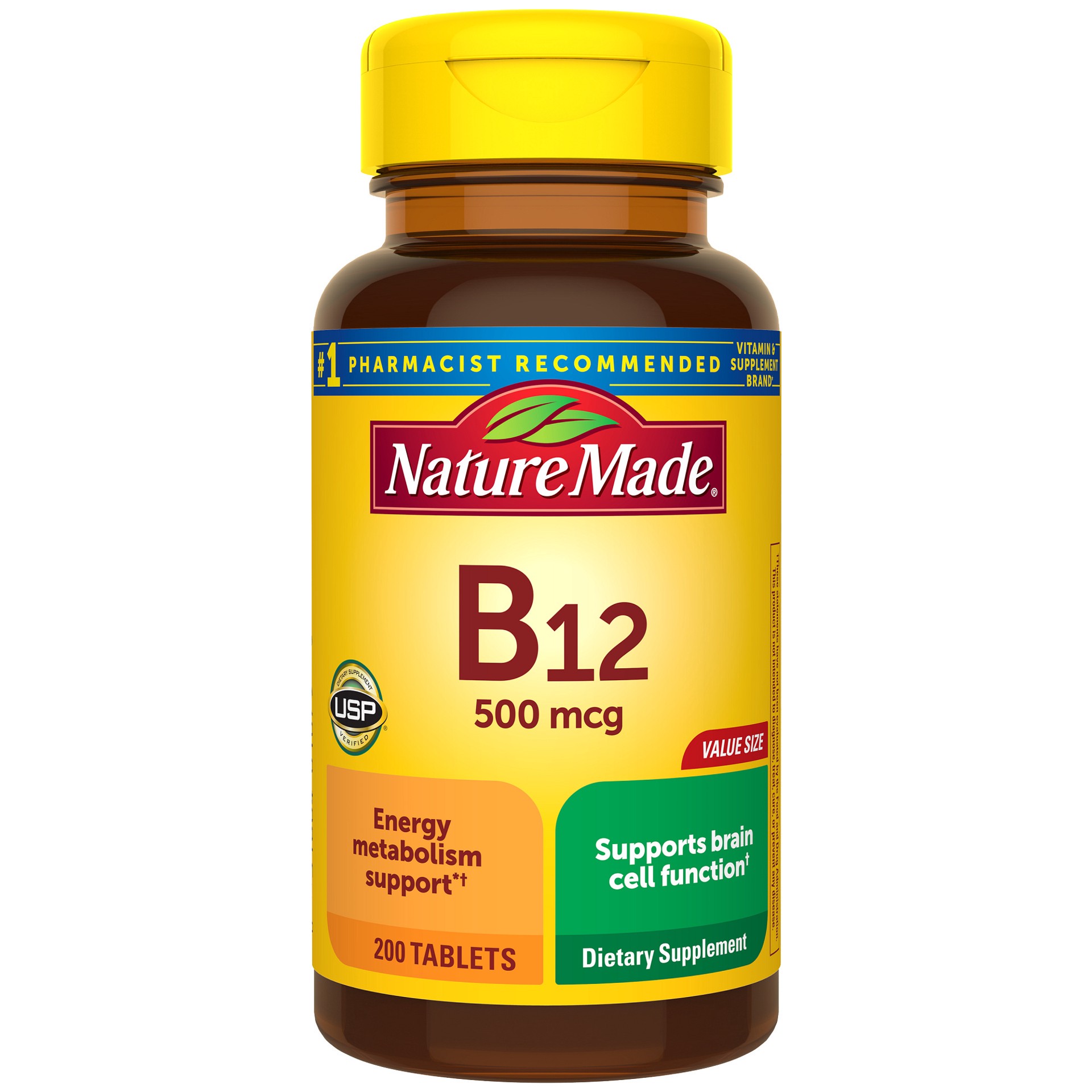 slide 1 of 4, Nature Made Vitamin B12 500 mcg, Dietary Supplement for Energy Metabolism Support, 200 Tablets, 200 Day Supply, 200 ct