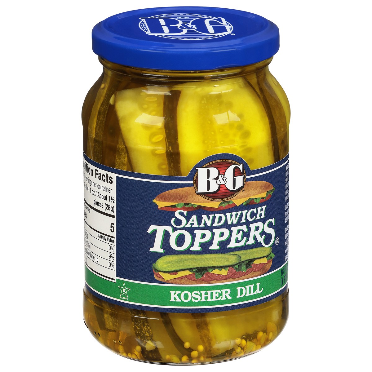 slide 2 of 10, B&G Sandwich Toppers Kosher Dill Pickles 16 fl oz, 16 oz