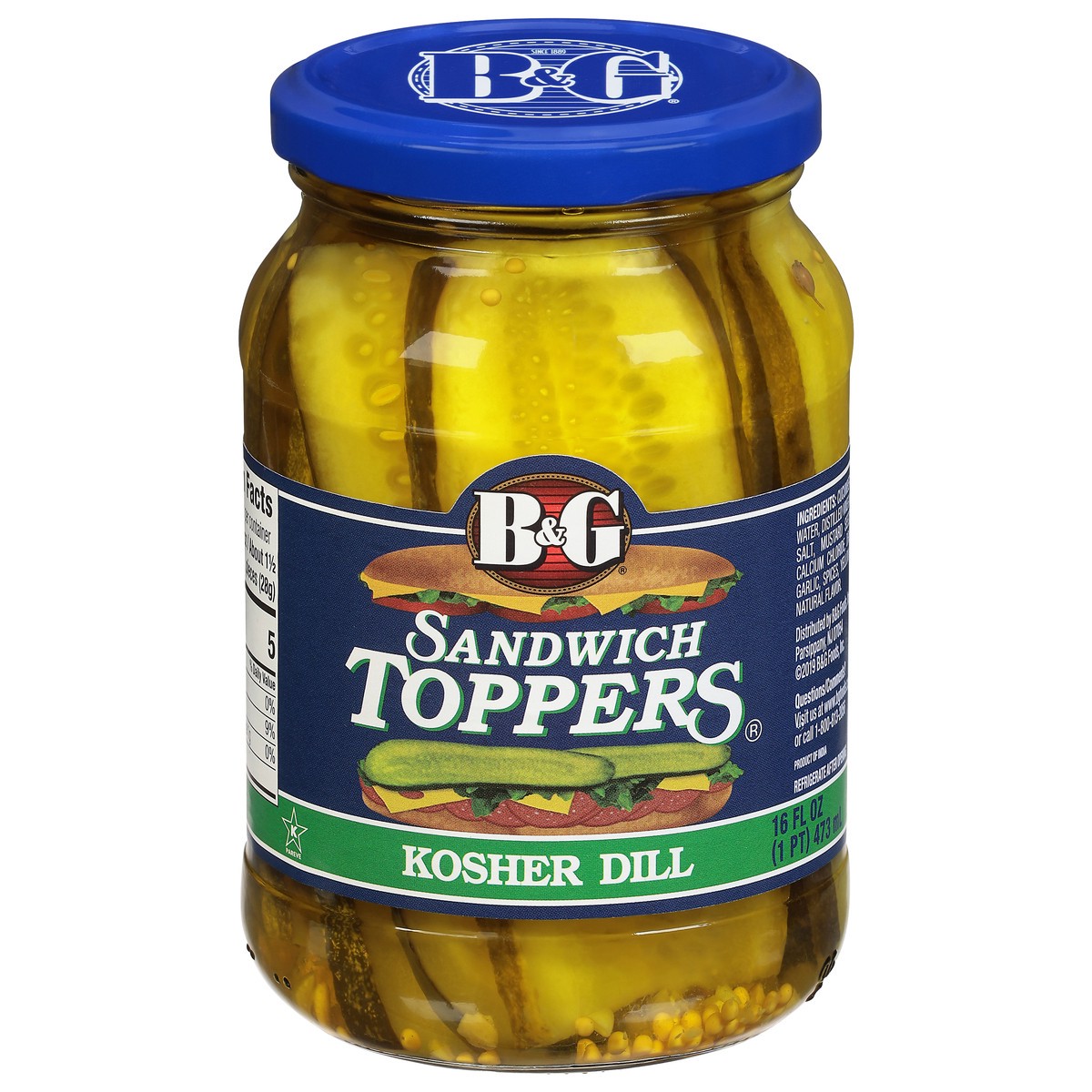 slide 1 of 10, B&G Sandwich Toppers Kosher Dill Pickles 16 fl oz, 16 oz