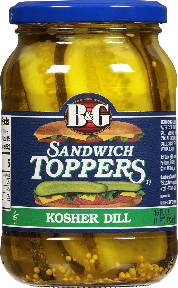 slide 8 of 10, B&G Sandwich Toppers Kosher Dill Pickles 16 fl oz, 16 oz