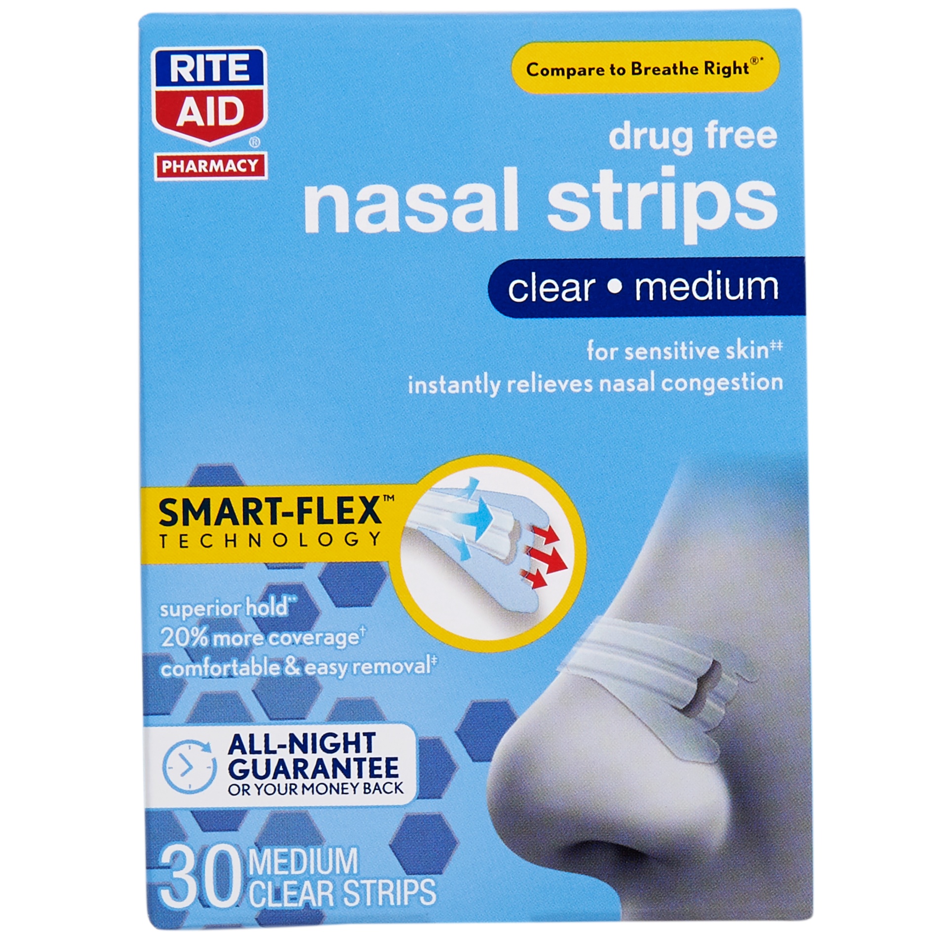 slide 1 of 1, Rite Aid Clear Nasal Strips, Medium, 30 ct