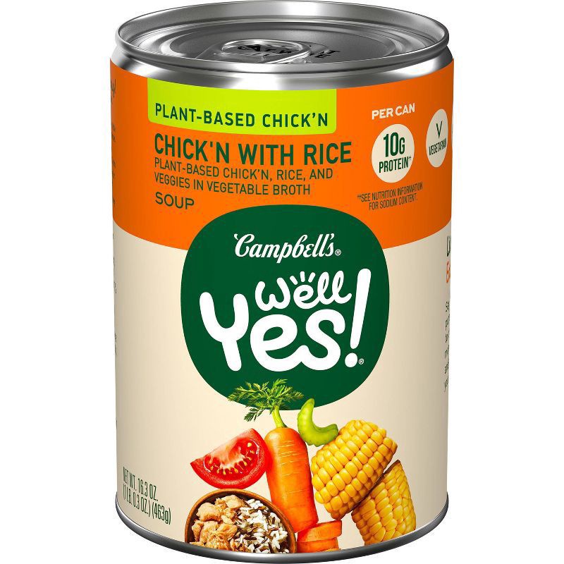 slide 1 of 5, Campbell's Well Yes! Plant Protein Vegan Chicken & Rice Soup, 16.3 oz