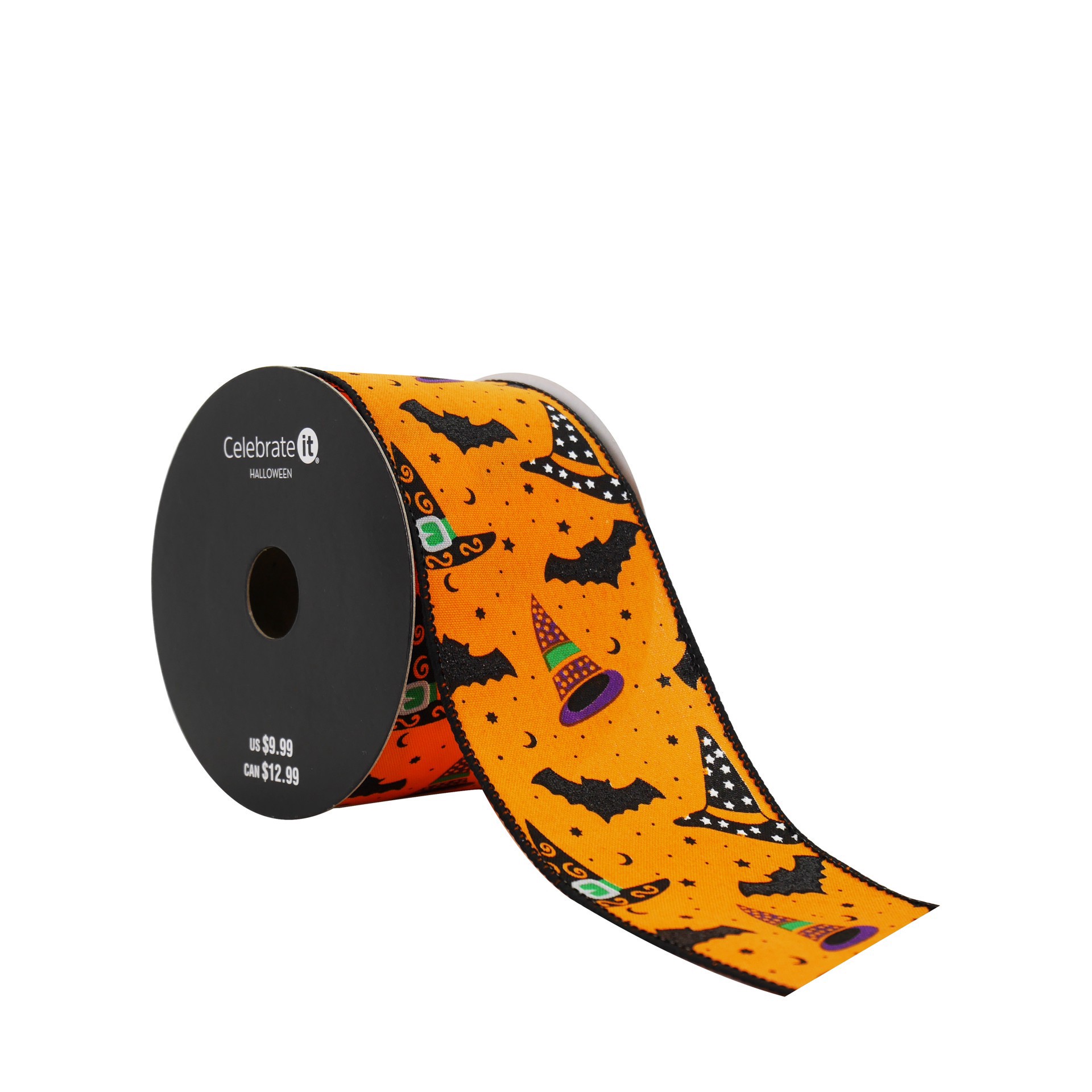 slide 2 of 3, 2.5" X 20ft. Bat & Witch Hat Wired Tafetta Ribbon By Celebrate It Halloween, 2.5 in x 20 ft