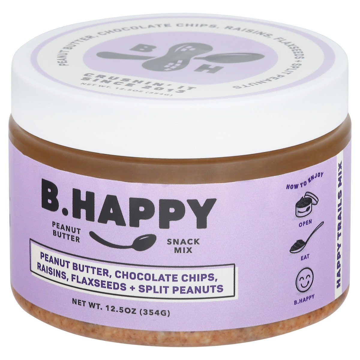 slide 5 of 9, B. Happy B.Happy Happy Trails - Milk Chocolate, Flaxseed, Raisins, Peanuts, 12.5 oz